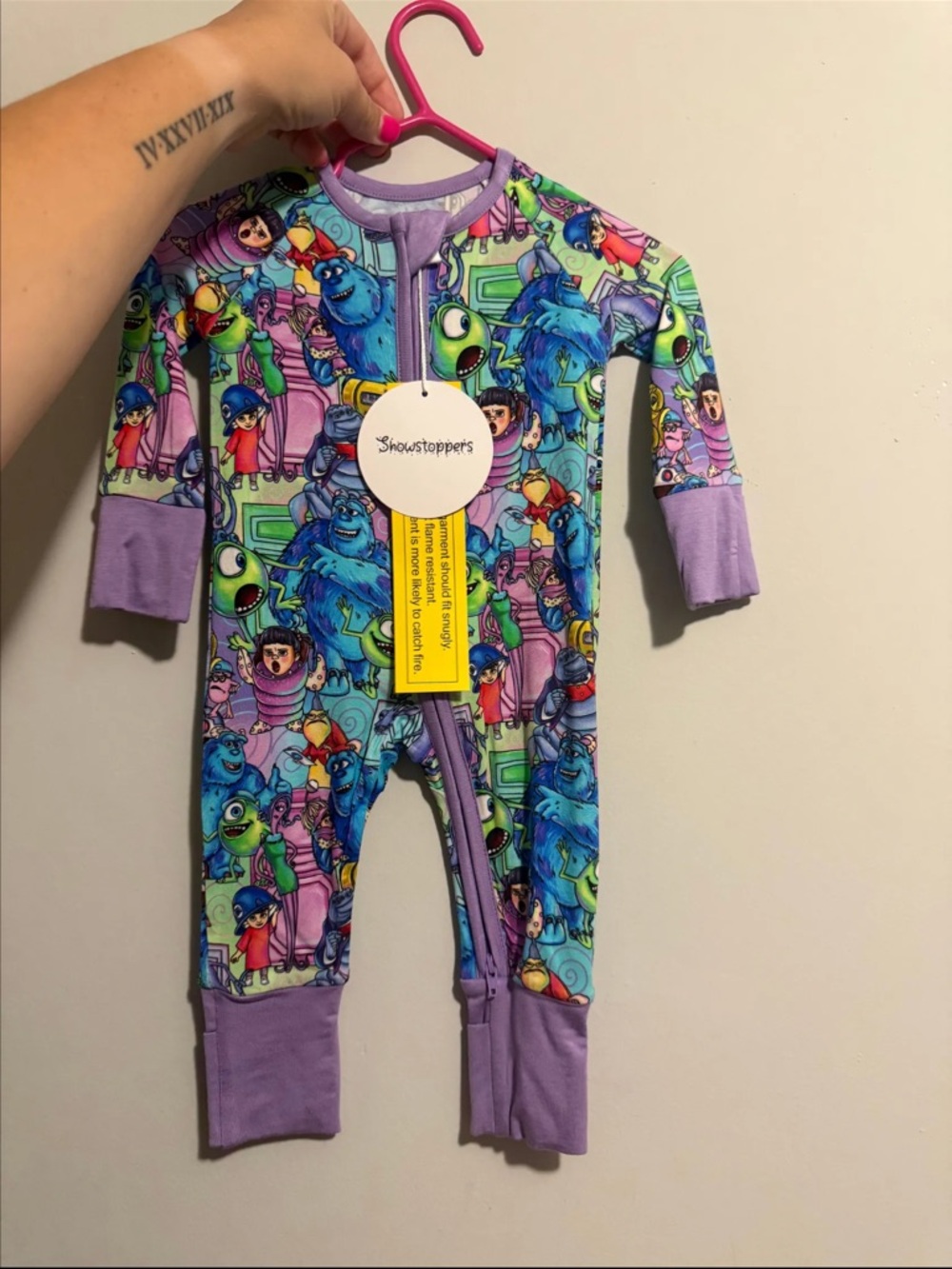Purple Monsters Kids One-Piece Pajama Zipper Sleepwear 0/3 months